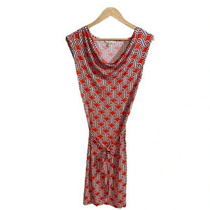 Banana Republic Women Drape/Lattice Cowl Neck Dress Chain Link Pattern Belted S